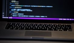 a close up of a laptop computer keyboard