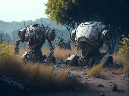 ai generated, destruction, broken, old, damaged, robot, technology, abandoned