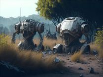 ai generated, destruction, broken, old, damaged, robot, technology, abandoned