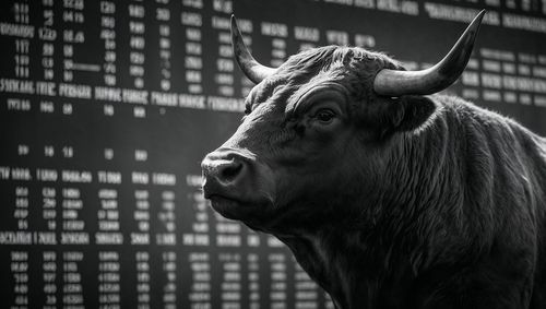 ai generated, stock market, bull, bear, securities, market, shares, shackles, price, boom, crash, bull market, speculation, economy, capital, investors, price trend, tendency, stockbroker, finance, black and white