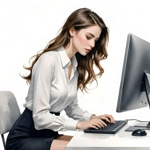 ai generated, woman, office worker, employee, computer, desk job, desk work, work, office, table, business