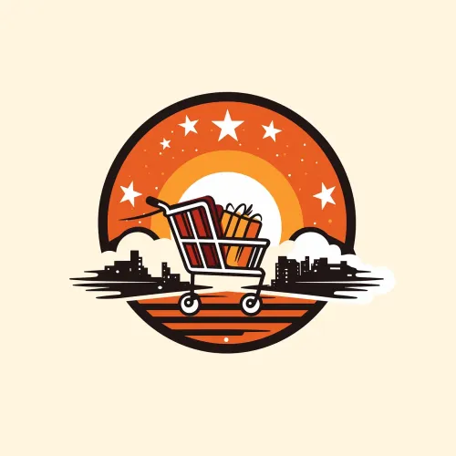 ai generated, ecommerce, shopping, cart, orange, stars, circle, shop, checkout