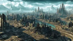 ai generated, retro, futuristic, nature, city, cyberpunk, urban, technology, mountains, santiago, dystopian