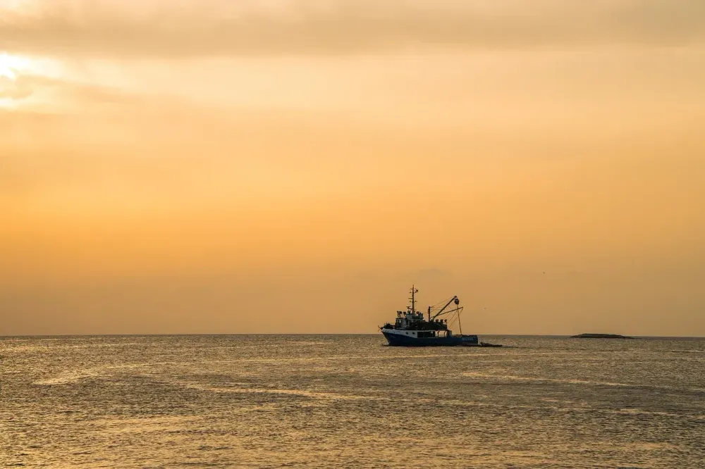 ship, nature, sea, boat, sunset, eve, crawler, fishing, fisherman