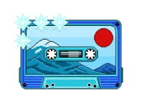 pixel art, pixel, cassette, tape, nature, recorder, retro, classic, music, snow, winter, mountain, sun