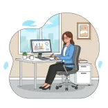 data analysis, office analytics, business analytics, woman at desk, working on a computer, charts and graphs, financial analysis, office workplace, professional woman, business reporting, corporate job, productivity concept, modern office, desk work, analytics dashboard, cartoon style, pastel palette, business concept, office interior, career growth, work routine, female employee, ai generated
