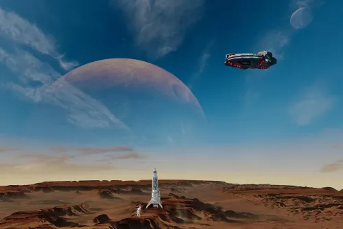 background, space, planets, rocket, spacecraft, fantasy