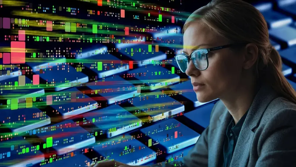 ai generated, programming, programmer, computer, computer scientist, workplace, code, systems analyst, consultant, advisor, it specialist, server, server room, hardware, data, woman