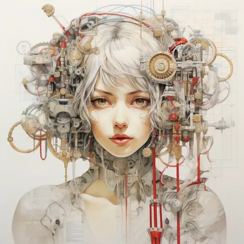 ai generated, woman, mechanisms, complex, mechanics, robot, wires, circuits