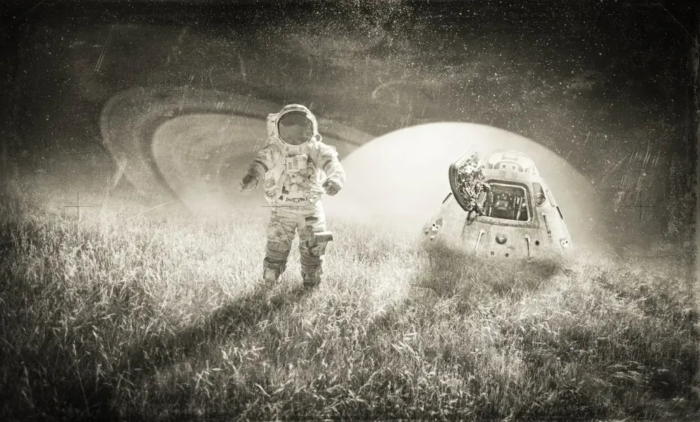 astronaut, space travel, space, astronautics, universe, nasa, galaxy, starry sky, spaceman, protective suit, spacesuit, landing, research, aviation, photomontage, imagination, lander, photo, old, worn, planet, old photo, nostalgia, sci fi, astronaut, astronaut, astronaut, astronaut, astronaut