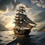 ship, pirates, adventure, fantasy, ocean, nature, pirate ship, sea, sailing ship, ai generated