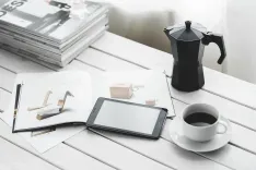 technology, coffee cup, tablet, digital tablet, computer, device, desk, coffee, cup, magazines, leisure