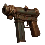 steampunk gun, retro pistol, fantasy weapon, rusty metal gun, industrial weapon, 3d model, sci fi firearm, vintage pistol, mechanical gun, brass weapon, dieselpunk style, rustic weapon, isolated png, transparent background, fantasy shooter, mechanical design, steampunk prop, game asset, ai generated
