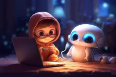 ai generated, child, computer, robot, laptop, technology, fantasy, mystical, future, digital