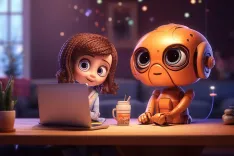 ai generated, child, computer, robot, laptop, technology, fantasy, mystical, future, digital