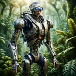 ai generated, cyborg, jungle, nature, robot, sci-fi