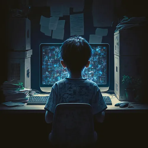 ai generated, hacker, computer, robot, technology, room, boy, child, hacker, hacker, hacker, hacker, hacker