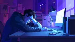 developer, programmer, coding, computer, exhausted, overworked, late night, tired, desk, monitor, screen, code, workspace, office, glasses, headphones, burnout, digital, dark, night, work, stress, fatigue, software, ai generated, developer, developer, developer, developer, developer, tired, fatigue, fatigue