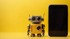 ai generated, robot, smartphone, mobile, consumer, information, education, creative, business, copy space, technology, concept, marketing, communication, internet, creativity, app, support, telephone, telemarketing, chat, robotic, call, communicate, connect, yellow background