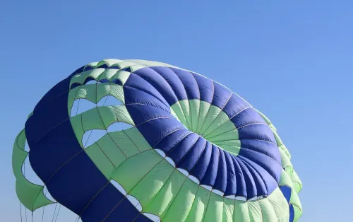parachute, sky, flight, blue, nature, blue sky, green